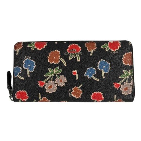 Coach Long Zip Around Accordion Wallet Black Floral Daisy Print #55881 MRP $184 - Picture 1 of 14